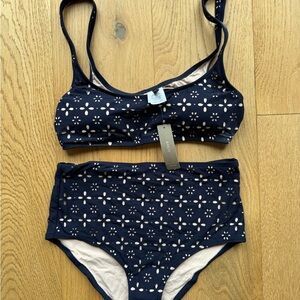 J. Crew Navy Floral Eyelet Bikini Set NWT